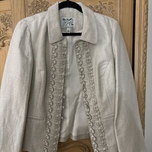 David Brooks Shimmering Cream Blazer with Textured Trim